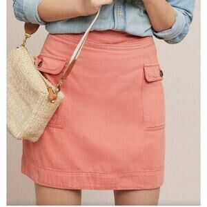 Anthropologie Orange Cotton Linen Blend Boho Cargo Utility Mini Skirt 10